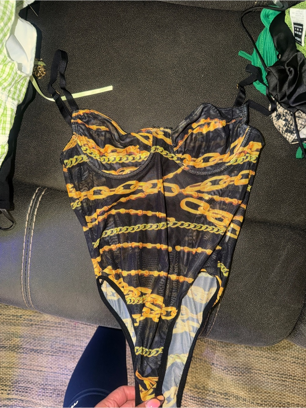 bodysuit with Gold Chain Print